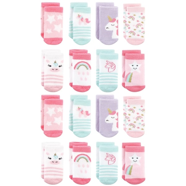 slide 1 of 1, Hudson Baby Cotton Rich Baby Terry Socks 16-Pack, Multicolor Unicorn Multicolor Unicorn - 0-6 Months