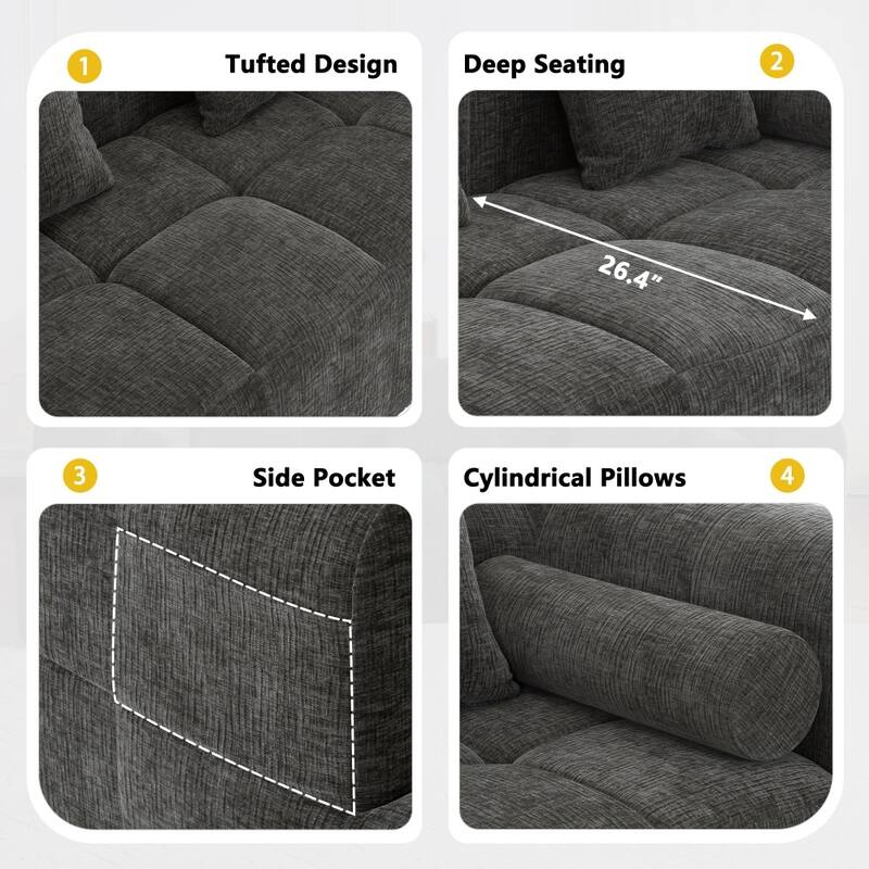 101.2" Modular Free-combined Sectional Sofa with Deep Seating and Two Side Pockets