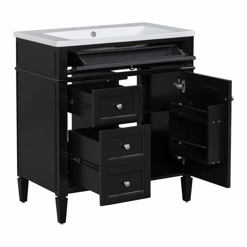 30'' Modern Bathroom Vanity with Top Sink, 2 Drawers and Tip-out Drawer