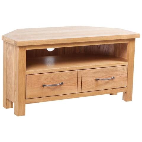 TV Cabinet with Drawer, Solid Oak Wood TV Stand Bedroom & Living Room