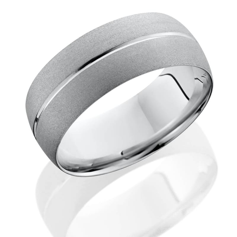 White Gold Mens Brushed Single Groove Wedding Band 8mm