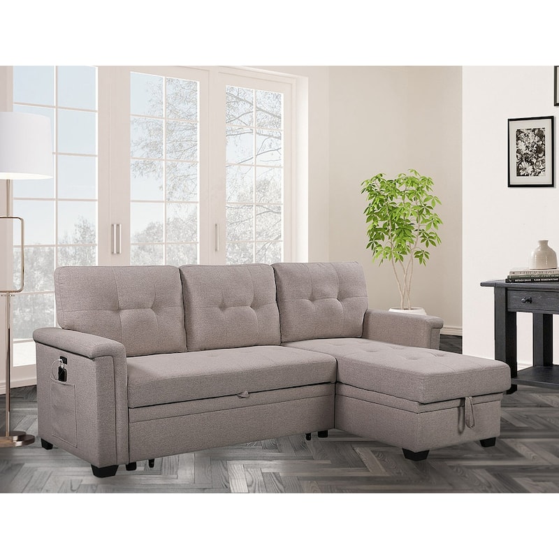 Reversible Sleeper Sectional Sofa with Storage Chaise, USB Charging Ports and Pocket