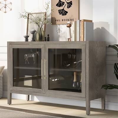 Merax Wood Storage Cabinet with Two Tempered Glass Doors