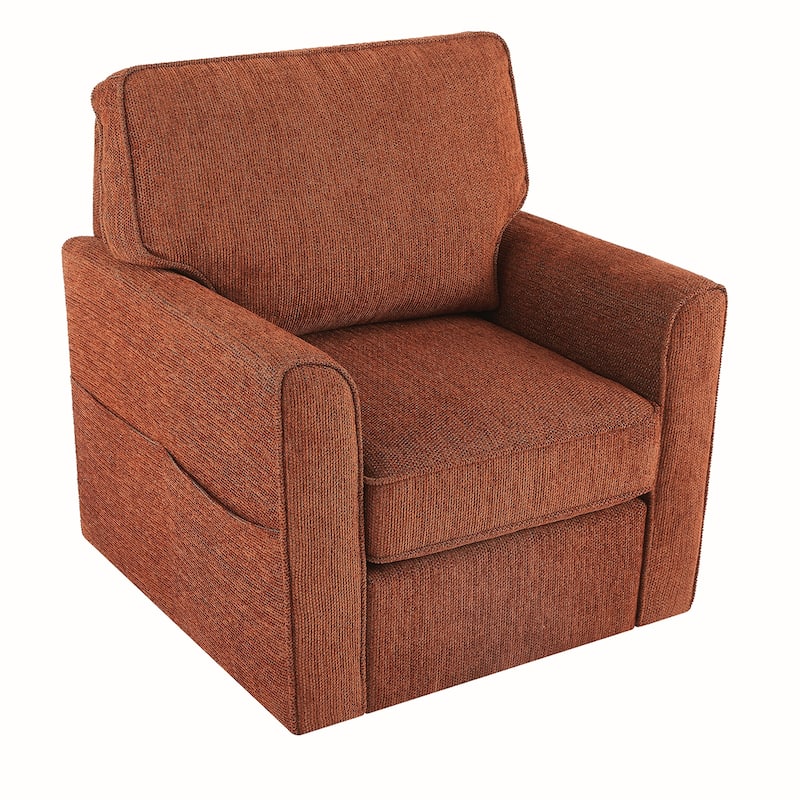 Chenille Swivel Barrel Armchair With Side Pockets