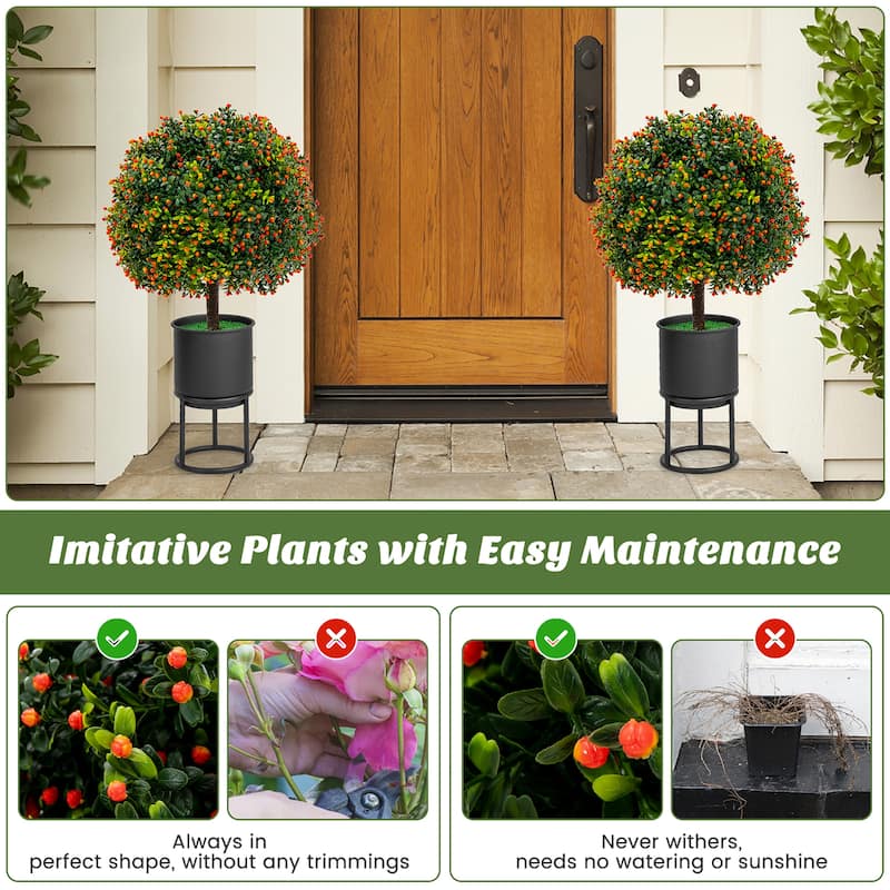 Costway 22'' Artificial Boxwood Topiary Ball Tree 2-Pack Faux Potted - See Details
