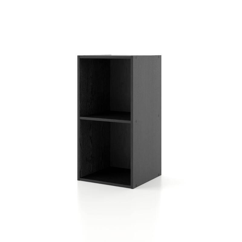 DH BASIC Modern Wood Customizable Stackable Storage Organizer - Cube Shelves, Drawer Cabinet, Bookcase with Doors by Denhour - 2-Cube - Black