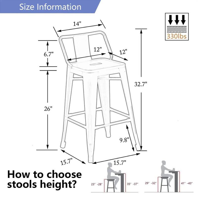 Bar Stools Set of 4,Counter Height Barstools Metal Bar Stools