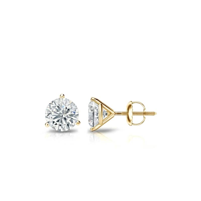 Auriya 14k Gold Lab Grown Round Diamond Stud Earrings 0.50 to 5.00 ct. tw. 3-Prong Screw-Back (F-G VS) - Yellow - 1.00 ct. tw.