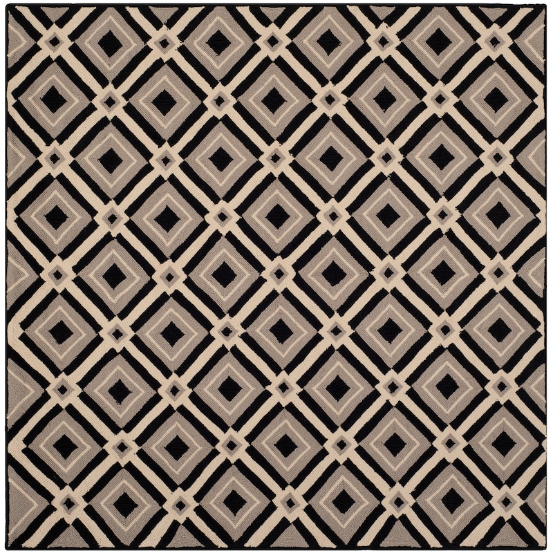 SAFAVIEH Handmade Four Seasons Burglinde Floral Rug - 6' Square - Black/Grey