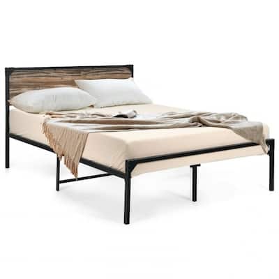 Rustic FarmHome Metal Wood Platform Bed Frame