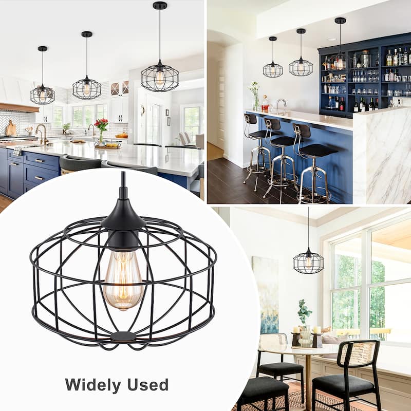 Matte Black Industrial Wire Cage Pendant Light for Kitchen & Dining - Dia.11.22-in
