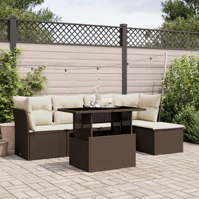 6-Piece Modular Garden Sofa Set - Brown and cream