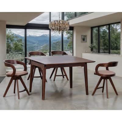 Furniture of America Abigail IX Mid-Century Modern 5-Piece Walnut 53-inch 1-Leaf Extendable Counter Height Dining Set