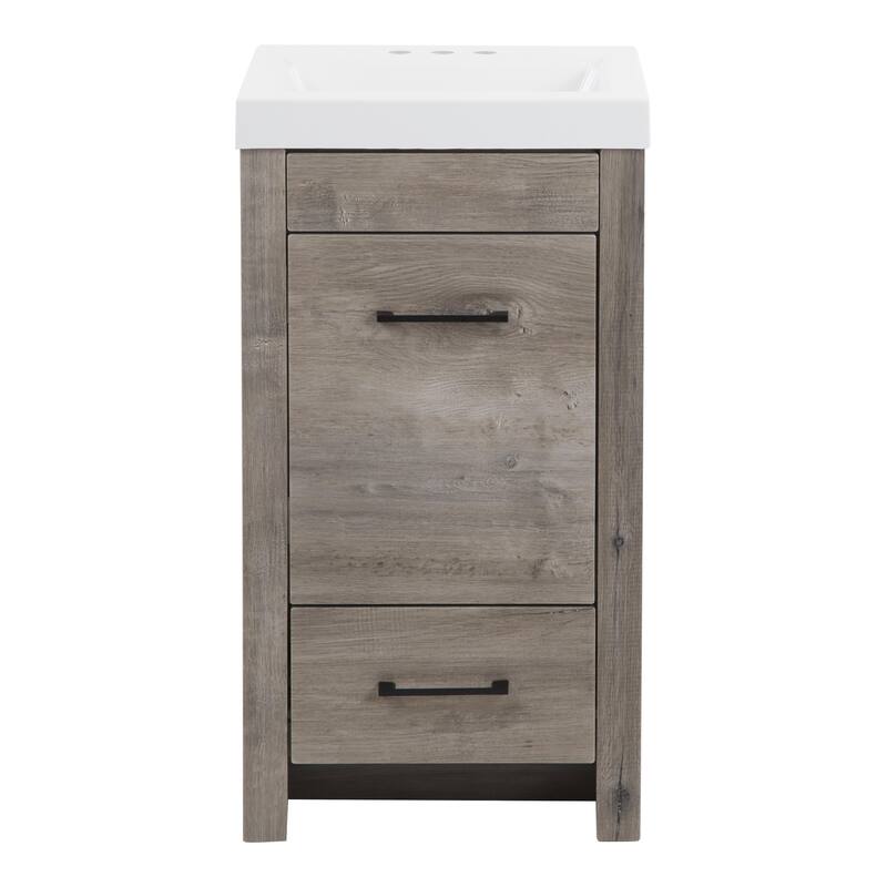 Spring Mill Nixie 18.5" Small Bathroom Vanity With Cabinet, Drawer, and White Sink Top - White Washed Oak