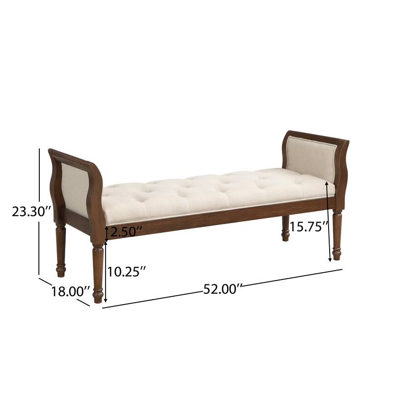 Christopher Knight Home - Valen Classic Tufted Upholstered Bench with Curved Arms and Solid Wood Frame