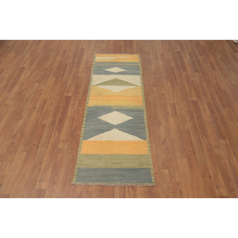 Hand Woven Oriental 100% Wool Carpet Southwestern Modern Multi-Colored Kilim Runner Rug - 5' 11'' X 2' 0''