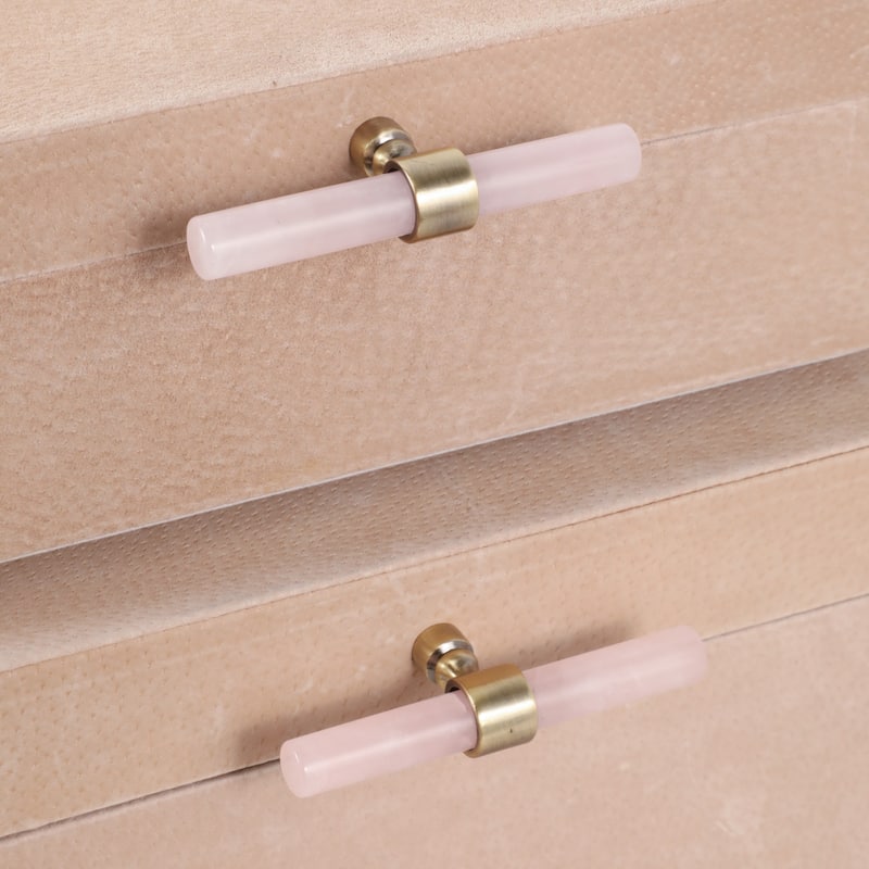 Chic Suede Boxes with Lid and Stone Handle - Set of 2, 14",12", Tan - 14.0"