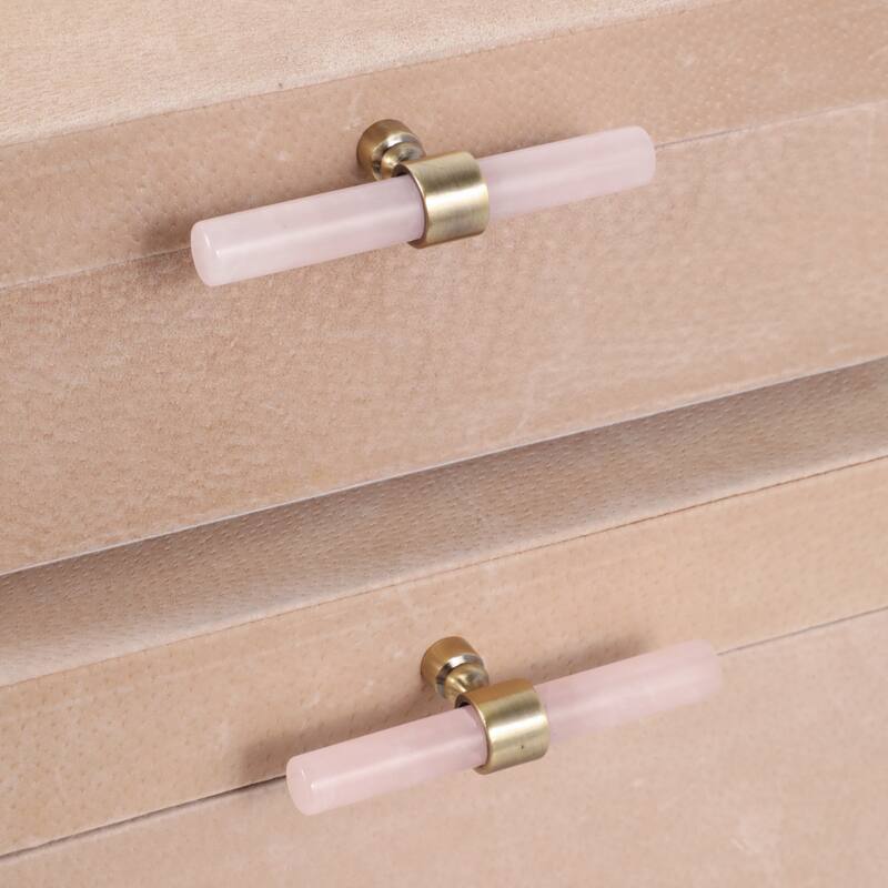 Wood Decorative Boxes with Stone Handle and Lid (Set of 2) - 4/7" Tan - 14" x 8" x 6"