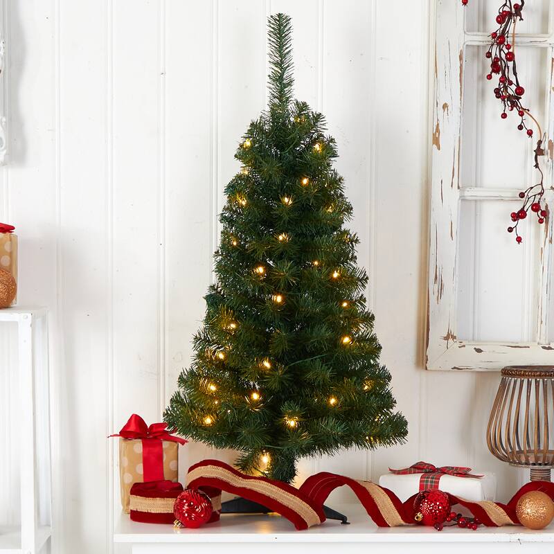 3’ Pre-Lit Mini Artificial Christmas Tree, Clear LED Lights - 3 Foot