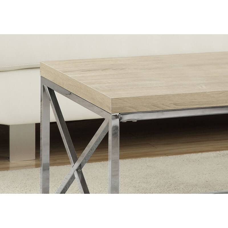 Monarch Natural Wood-Look Finish Chrome Metal Contemporary Design Coffee Table - 32