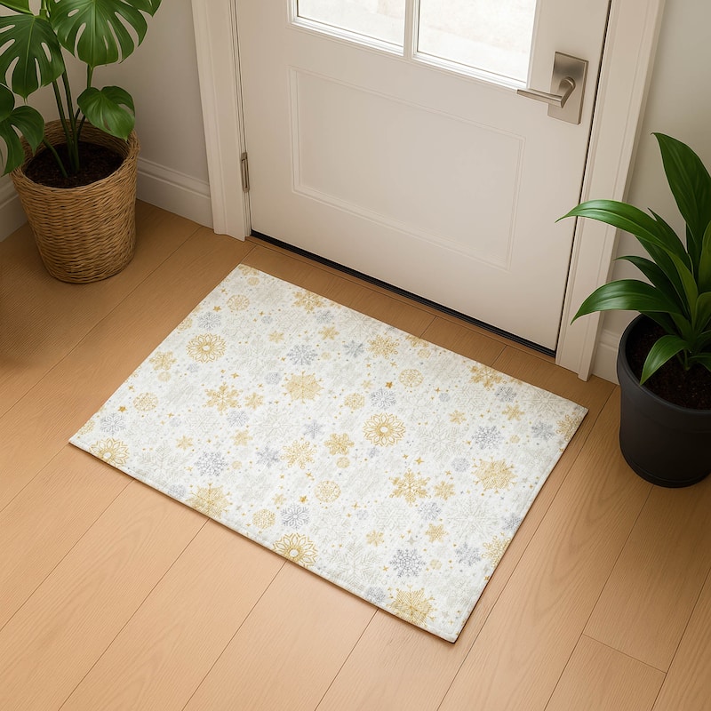 Premium Washable Super Soft Winter Snowflake Mayfield Rug - Ivory - 1'8" x 2'6"