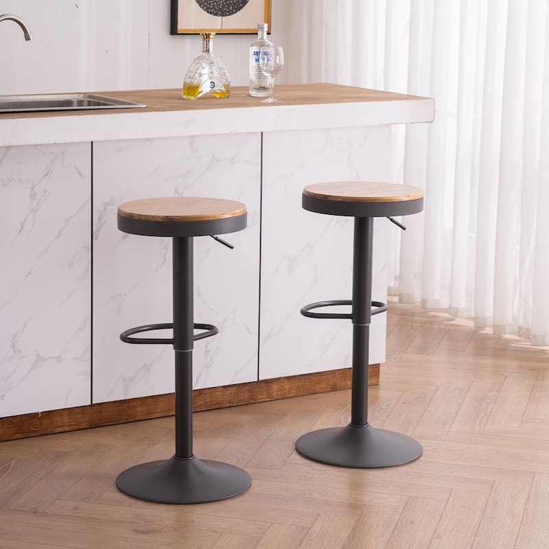 Adjustable Swivel Bar Chairs Backless Round Barstools Set of 2