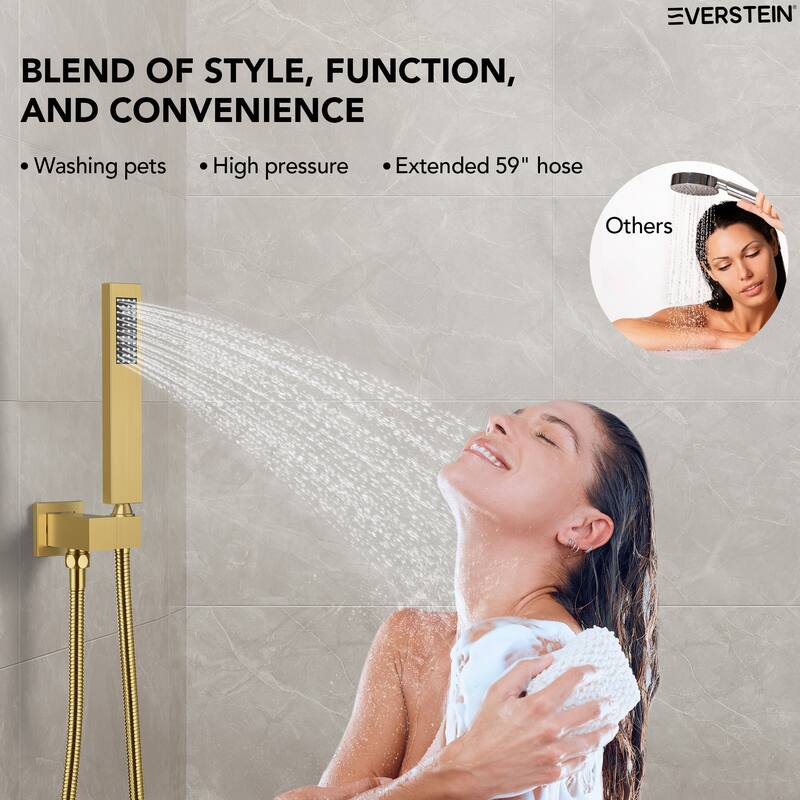 Digital Thermostatic Shower System Faucet Set 12" and 6" Temperature-Sensitive LED Rain Shower Head with Handheld Spray