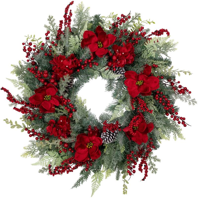 Real Touch™ Poinsettia Pinecone Artificial Christmas Wreath 38" Unlit