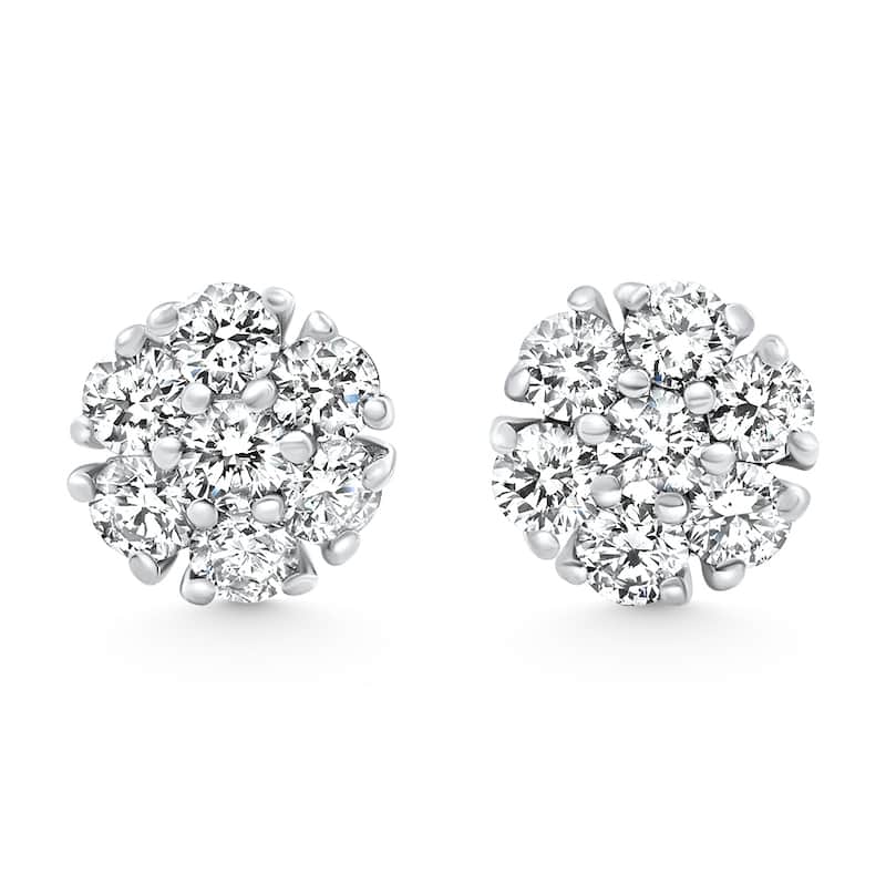 Bliss Diamond 1Ct Diamond Cluster Pave Studs Screwback Earrings Gold Lab Grown - White