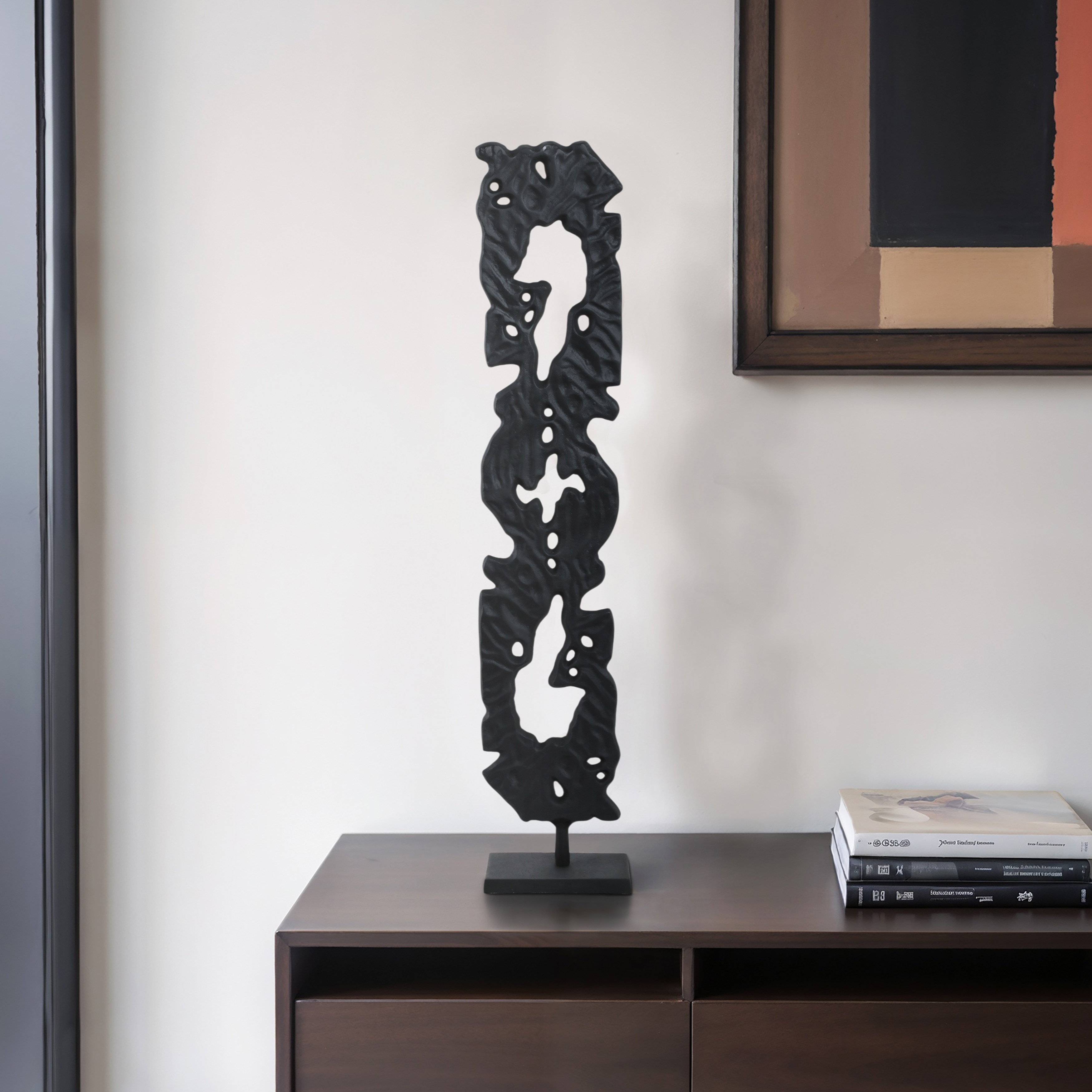 Metal Sculpture with Abstract Cutout Textured Form Modern Art Accent