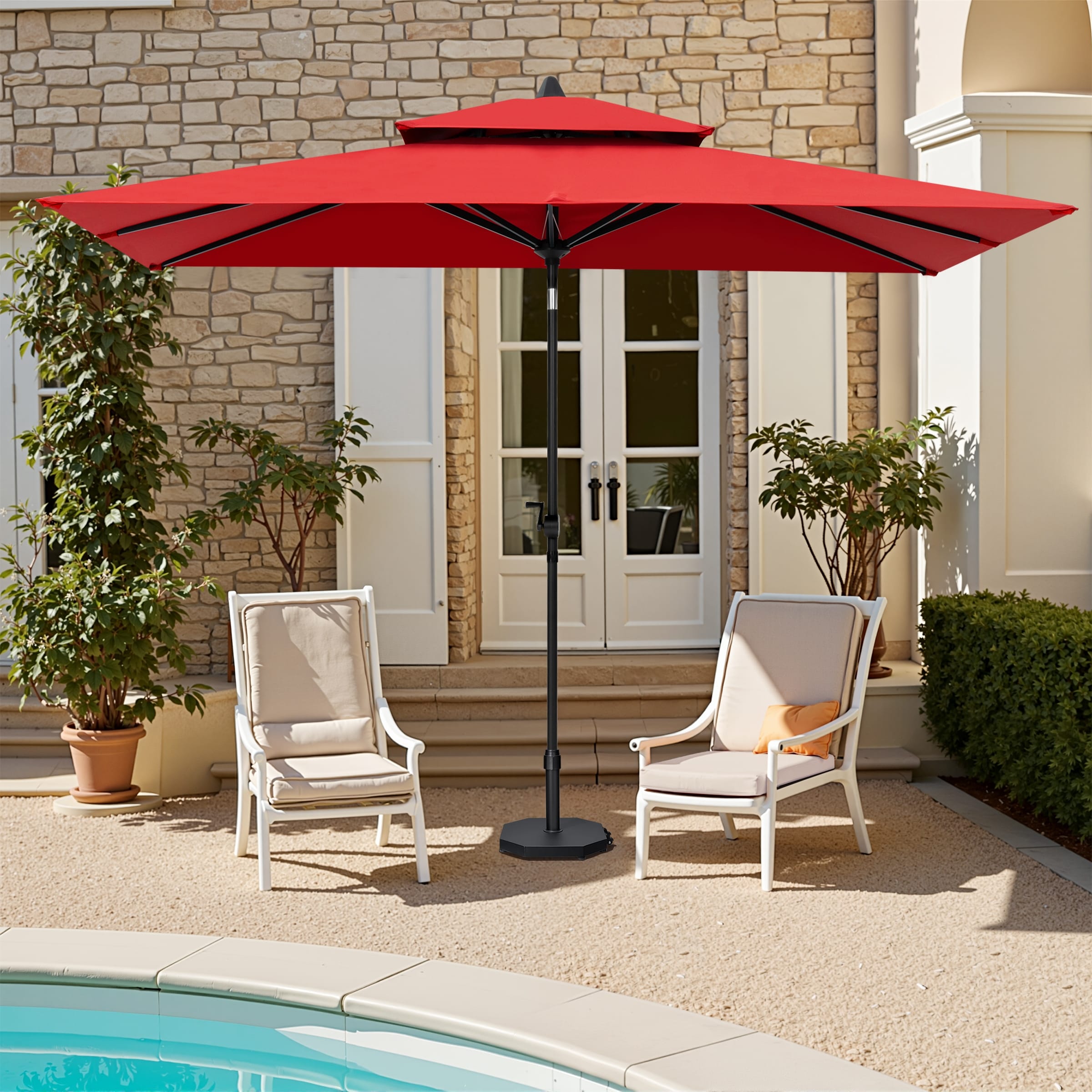 10 x 6.5 FT Double Top Patio Market Umbrella with Weighted Base with Wheels