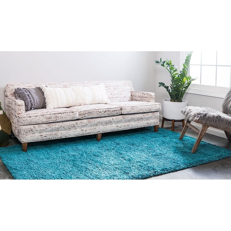 Shag Laurian Collection Area Rug - Deep Aqua Blue - 10'x13'