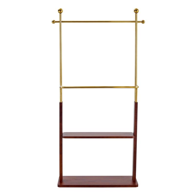 Modern Simple Style Stainless Steel Coat Rack 2-Layer Coat Rack with Solid Wood Partition, for Bedroom
