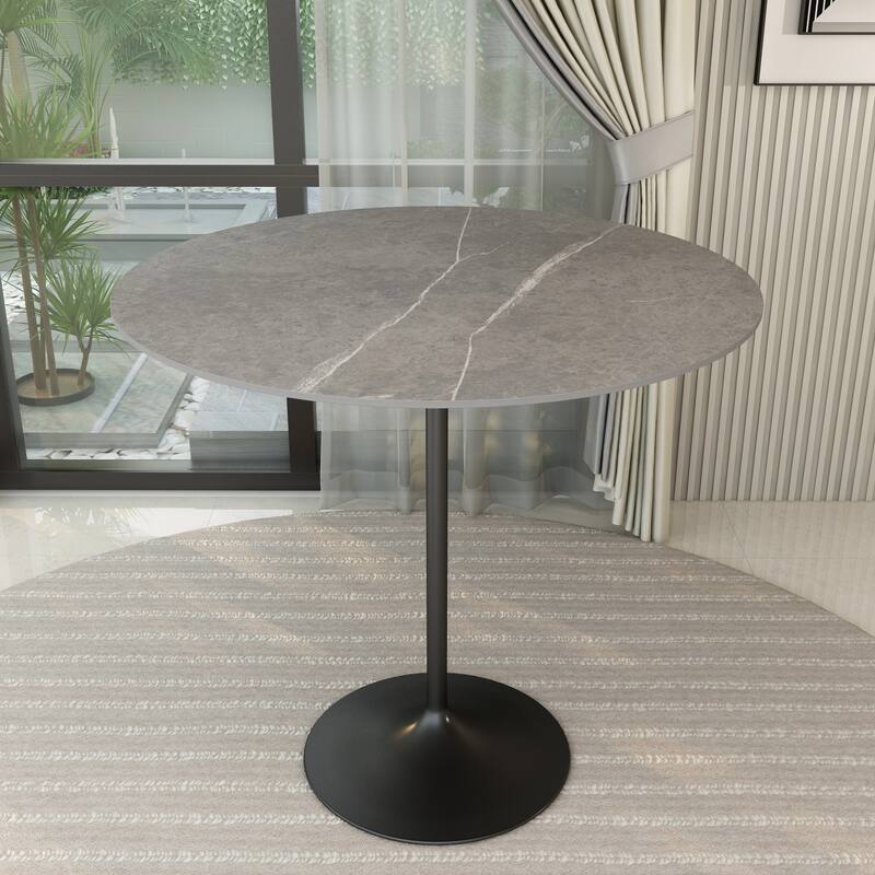 LeisureMod Verve 48" Round Dining Table with Sintered Stone TableTop and Black Steel Base for Kitchen & Dining Room