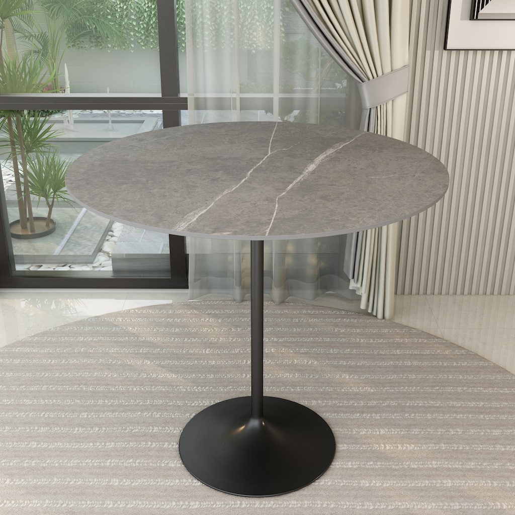 LeisureMod Verve 48" Round Dining Table with Sintered Stone TableTop and Black Steel Base for Kitchen & Dining Room