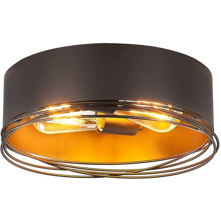 2-Light-Flush Mount Ceiling Light - 12.5" x 12.5" x 5.25" - Oil Rubbed Bronze/Gold