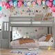 preview thumbnail 14 of 21, Modern Twin Over Twin Floor Bunk Bed,Ladder With Storage for Bedroom