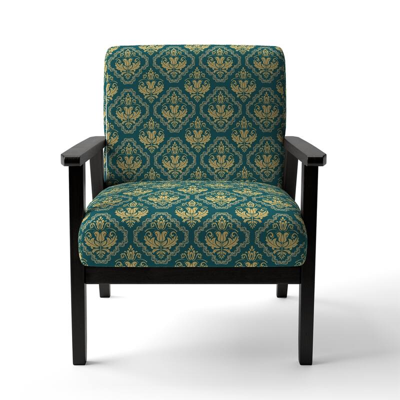 Designart "Green Orient Damask" Upholstered Patterned Accent Chair and Arm Chair