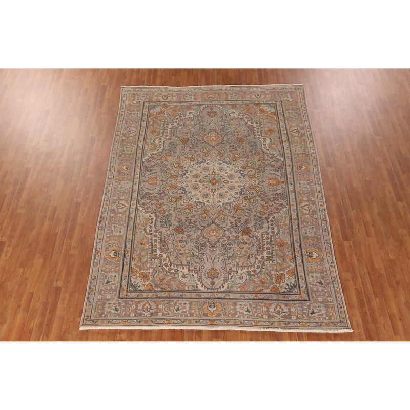 Hand Knotted Oriental 100% Wool Carpet Traditional Floral Brown Tabriz Area Rug - 11' 0'' X 8' 0''