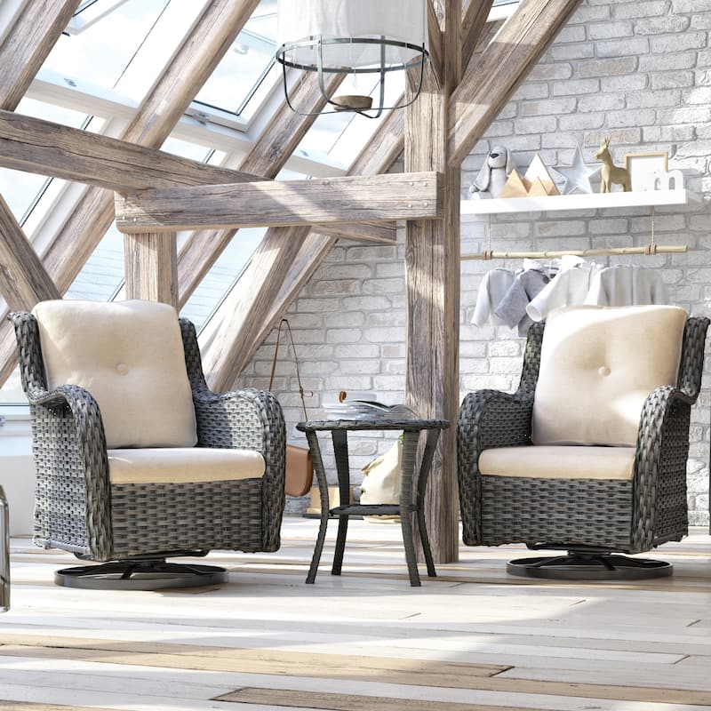 Cozywor 3-Piece Wicker Patio Swivel Outdoor Rocking Chair Set
