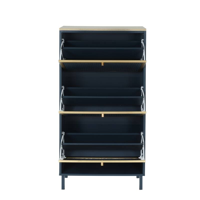 3 Metal Door Shoe Rack, Freestanding Modern Shoe Storage Cabinet, Metal rattan, for Entryway