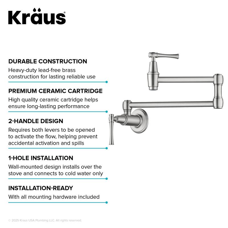 Kraus KPF-5002 Allyn 4 GPM Wall Mounted Single Hole Pot Filler