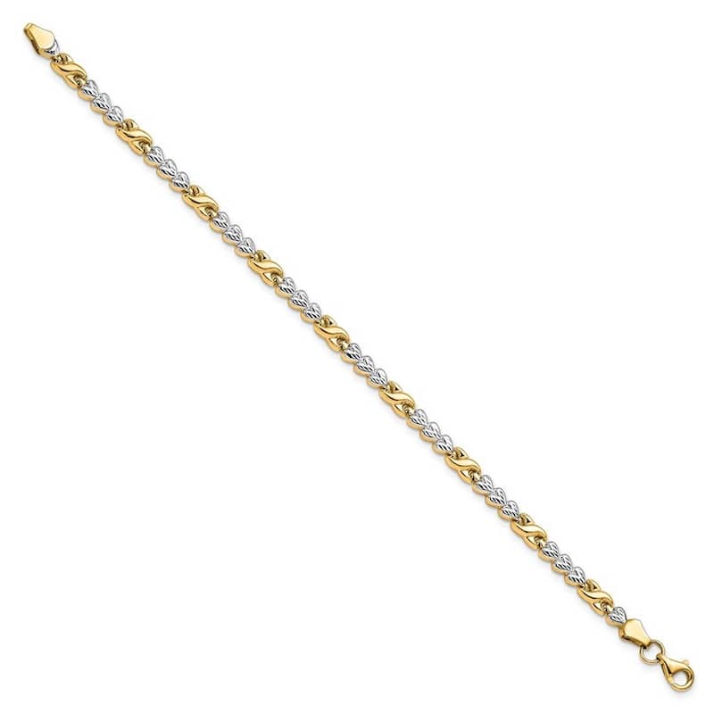 Curata 10k Yellow Gold 7.25" 5mm Rhodium Infinity Heart Bracelet