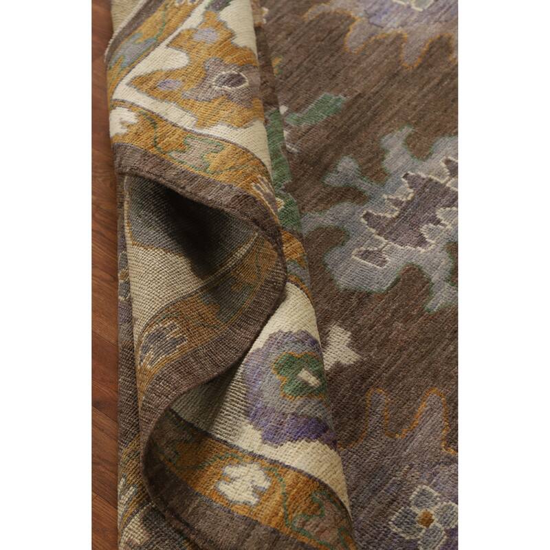 Hand Knotted Oriental 100% Wool Carpet Transitional All-Over Brown Oushak Area Rug - 8' 9'' X 6' 4''