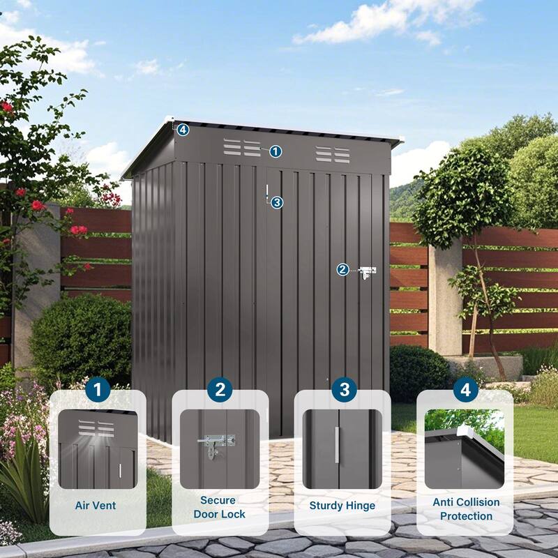 5X3 FT Metal Outdoor Storage Shed,Tool Shed with Pitched RoofWaterproof,Lockable DoorCompact Metal Tool Shed
