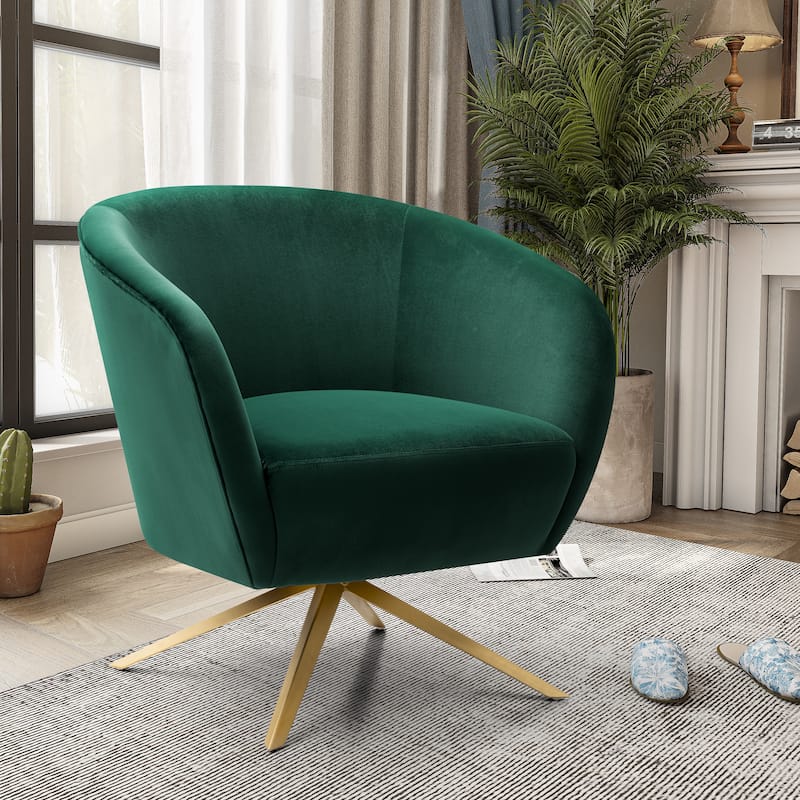 Modern Upholstered 360-degree Swivel Accent Chair Faux Leather Sofa Chair