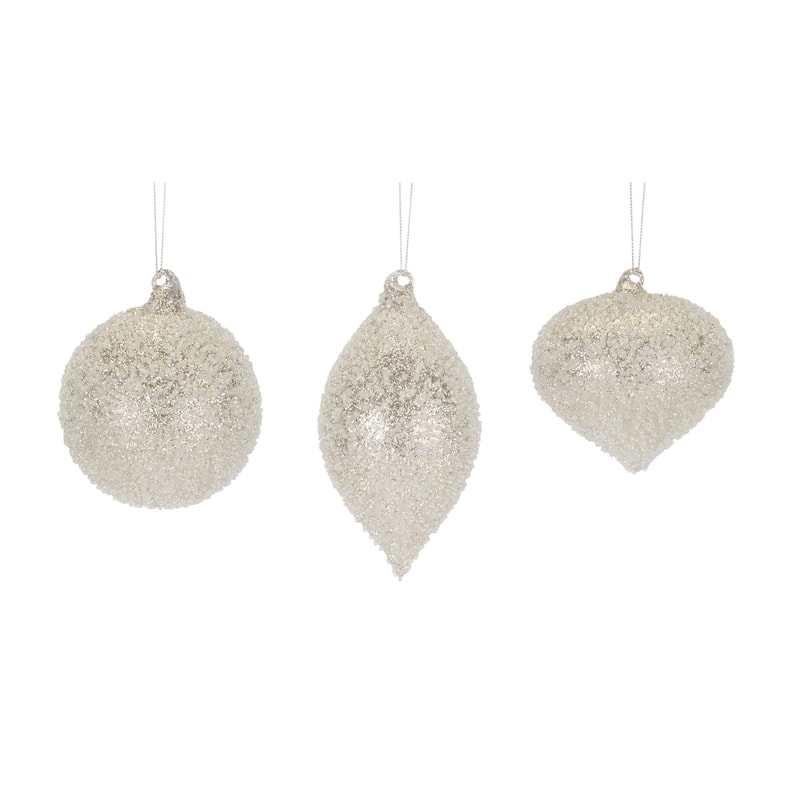 Beaded and Glittered Glass Christmas Ornaments - 6.25" - Silver - Set of 6