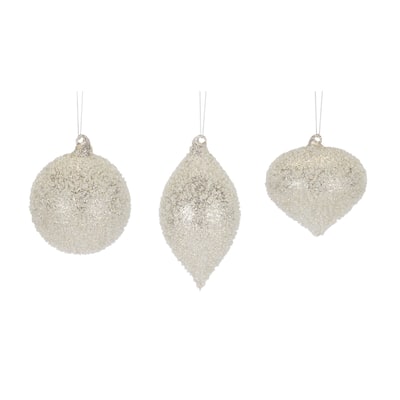 Set of 6 Assorted Silver Glass Christmas Ornaments 6.5"