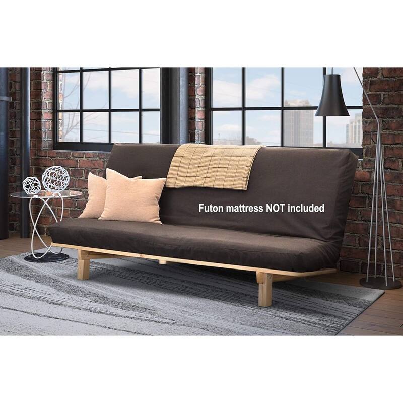 Rustic Brown Solid Wood Futon Sofa Bed Frame with 4 Adjustable Positions and Wheels