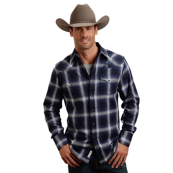 Shop Stetson Western Shirt Mens Plaid L S Snap Blue Overstock